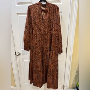 SHEIN Brown Animal Print Long Sleeve Dress
